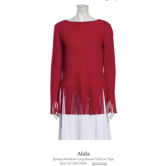 ALAIA BATEAU NECKLINE LONG SLEEVE FRINGE TUNIC - Picture 1 of 7
